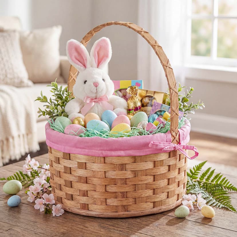 Pastel fabric liner in an Easter basket