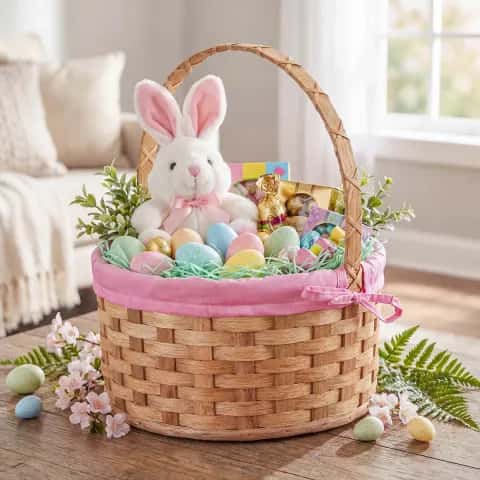 Pastel fabric liner in an Easter basket