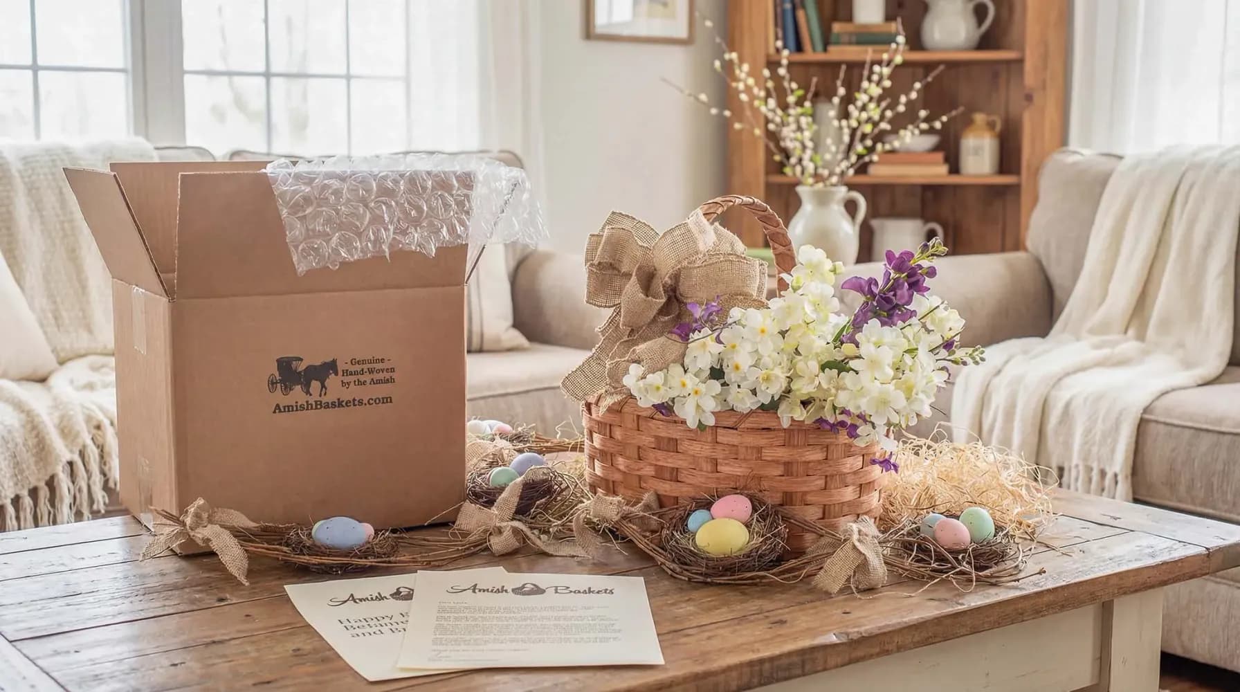 Amish Easter basket carefully packaged for shipping with protective materials